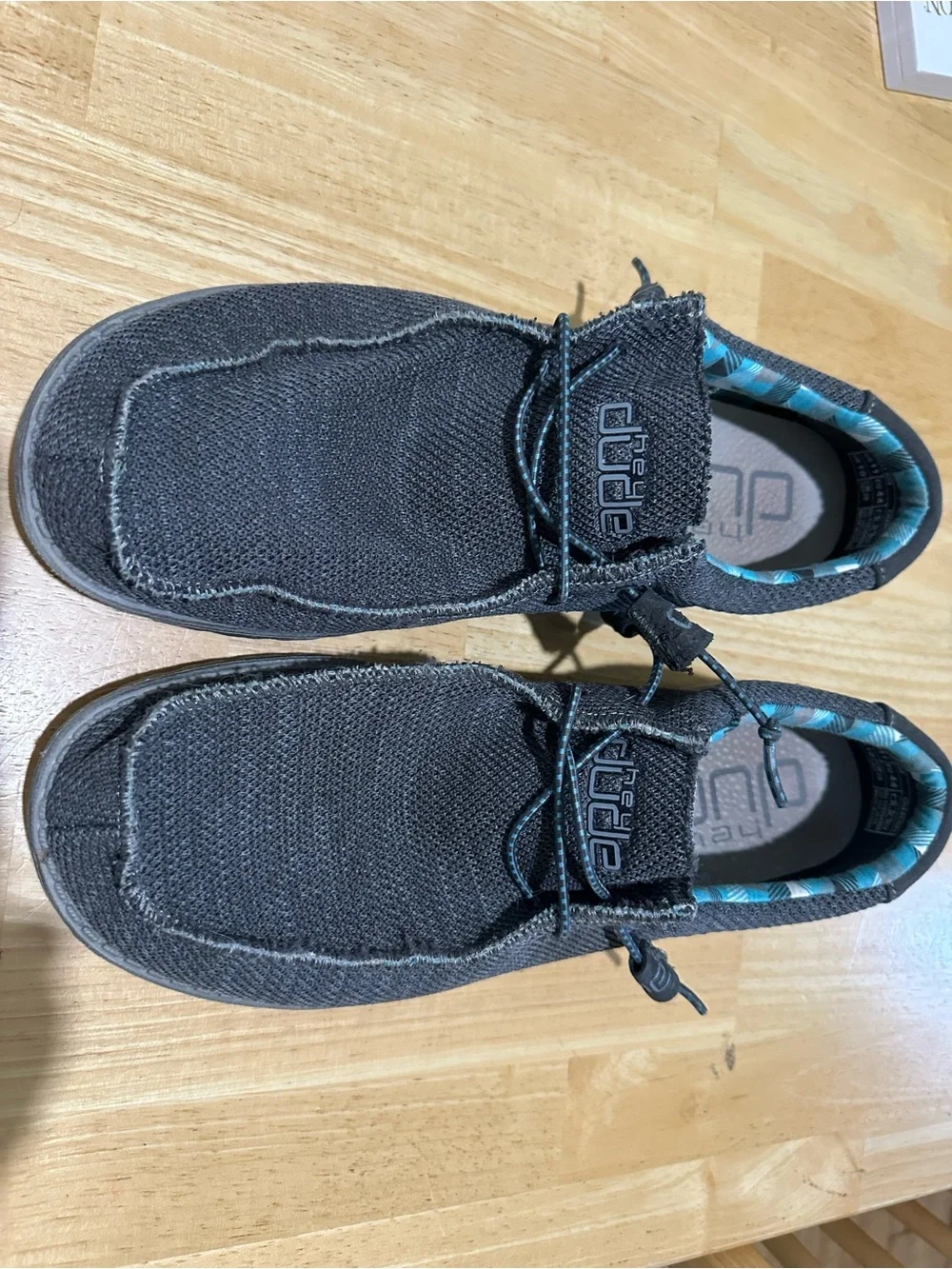 Hey Dude Dark Gray Slip-On Loafers with Teal Accent